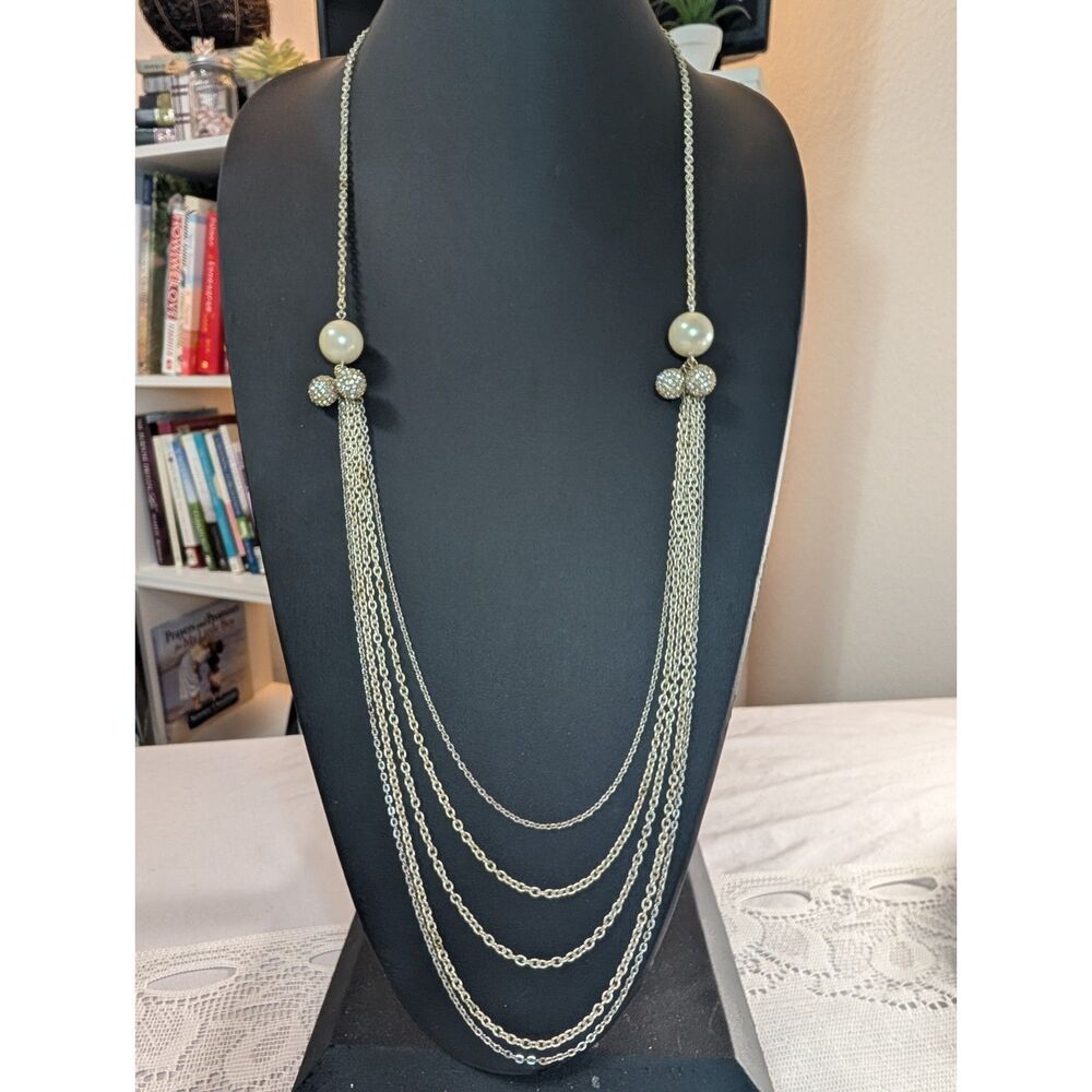 Multi-Strand Silver Tone Draped Statement Necklace • Upcycled Vintage